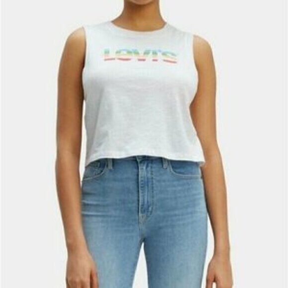 𝅺levi's SLEEVELESS LOGO-PRINT COTTON  TOP - Picture 1 of 3